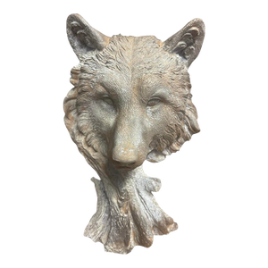 Vintage Cast Iron Wolf Bust Garden Statue
