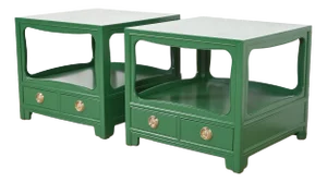 Michael Taylor for Baker Far East Collection Green Lacquered Nightstands or End Tables, Newly Refinished
