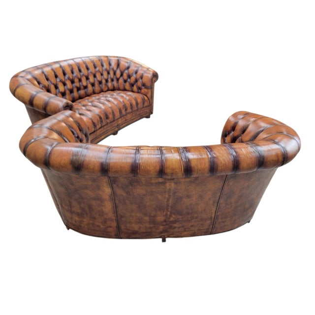 Vintage English Tufted Distressed Cognac Leather Chesterfield Sofa - Pair For Sale - Image 4 of 10