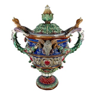 German Majolica Multicolored Urn Circa 1800 For Sale