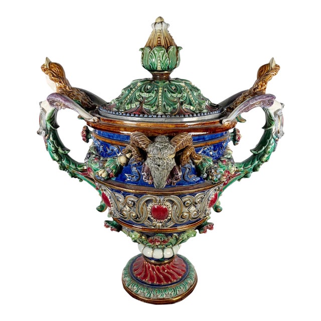 German Majolica Multicolored Urn Circa 1800 For Sale