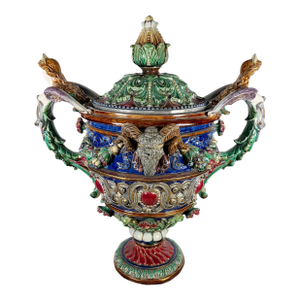 German Majolica Multicolored Urn Circa 1800
