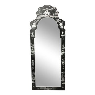20th Century Chinoiserie Black & White Painted Tole Mirror For Sale