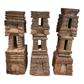 Deepam Carved Fruitwood Stand, S/3 For Sale