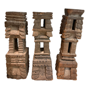 Deepam Carved Fruitwood Stand, S/3