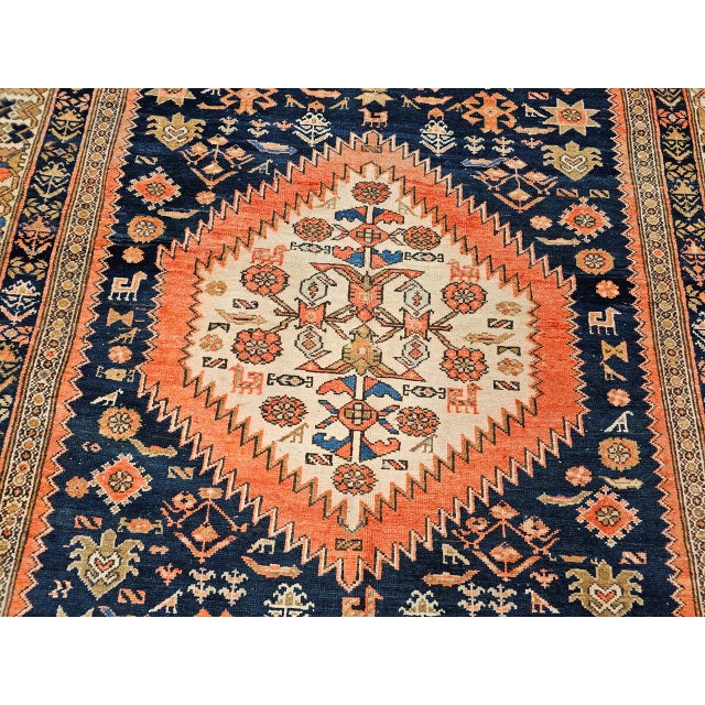 1900 - 1909 Antique Malayer Tribal Gallery Rug, Hand-Knotted Wool, Geometric Pattern, 5x13, Terracotta & Navy For Sale - Image 5 of 18