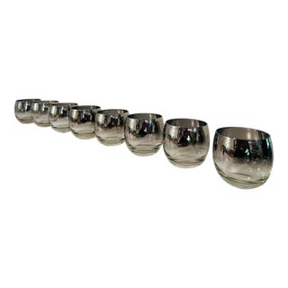 Mid Century Modern Set of 8 Dorothy Thorpe Atomic Roly Poly Glasses With Metal Carrier For Sale