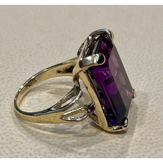 Exact 13.03 Carat Emerald Cut Amethyst Cocktail Ring in 14 Karat Yellow Gold Size 5.25 17 x 13 MM Amethyst Cocktail Ring...