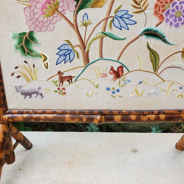Antique Chinoiserie Needlepoint, English Regency, Bamboo, Fireplace Screen / Guard For Sale - Image 4 of 12