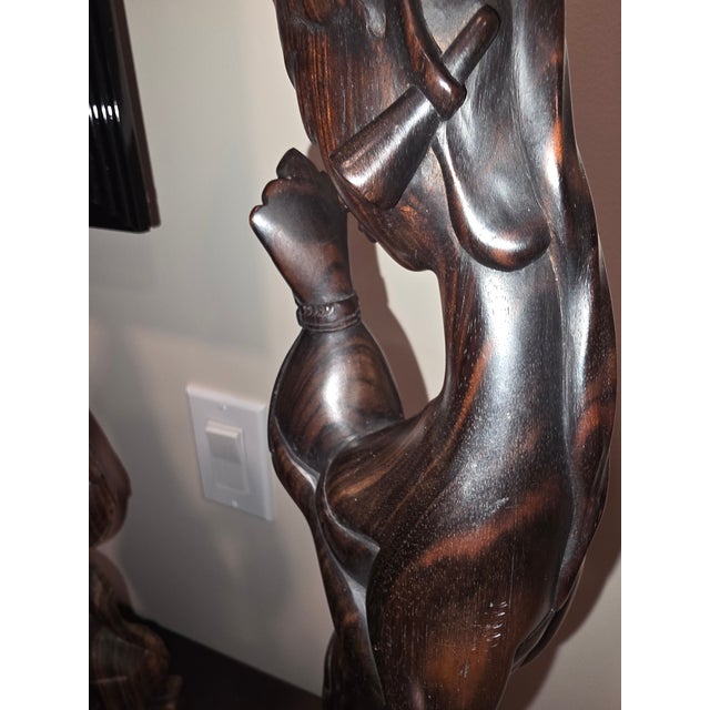 Oxblood Red Monumental Mid-Century Balinese Art Deco Elongated Maiden Hardwood Sculpture For Sale - Image 8 of 12