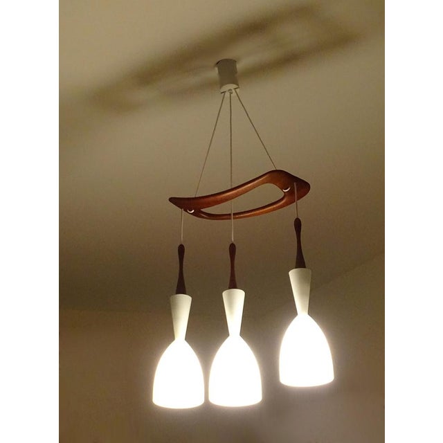 1950s Vintage Pendant Light in Teak and Glass from Rispal For Sale - Image 5 of 18