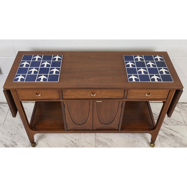 1950s Broyhill Brasilia Drop Leaf Bar With Tile Top For Sale In Richmond - Image 6 of 12