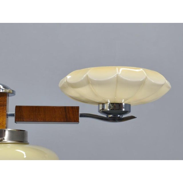 Metal Art Deco Czechoslovak Chandelier in Walnut Chrome and Glass, 1940s For Sale - Image 7 of 13