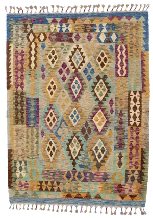 Afghan Kilim Handspun Wool Rug - 4′10″ × 6′6″