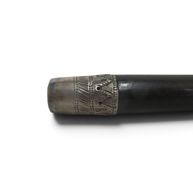 Horn & Sterling Silver Repousse Flower Corkscrew Gadget Walking Stick Cane For Sale - Image 13 of 13