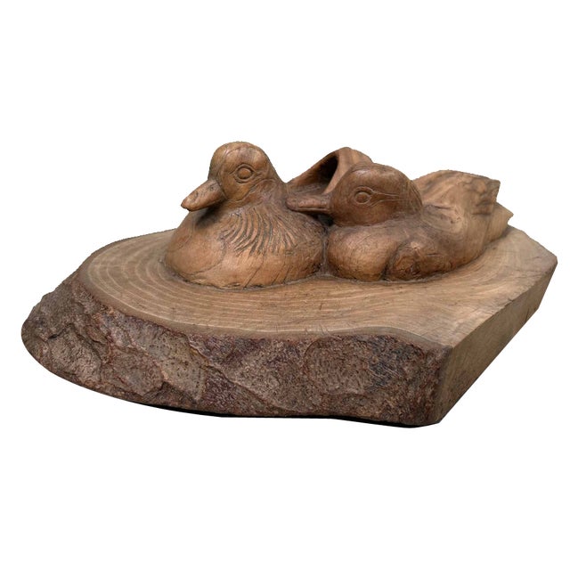 Japanese Waterfowl in Carved Wood, 1940s For Sale