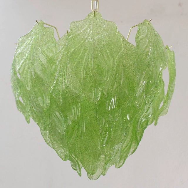 1990s Suspension Chandelier in Murano Glass Leaves Green Color, Italy, 1990s For Sale - Image 5 of 13