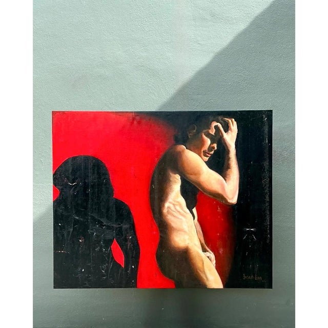 Vintage Monumental Figurative Oil Portrait on Canvas For Sale - Image 10 of 12