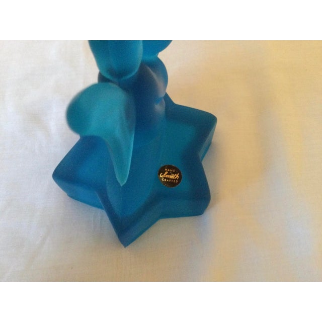 Mid 20th Century Vintage Turquoise Blue Frosted Glass Angel Candler Holder For Sale - Image 5 of 9