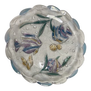 Late 20th Century Mikasa “Savoir Vivre Japan” Sea Life Glass Dish – Hand-Painted Coastal Scene, Made in Japan For Sale