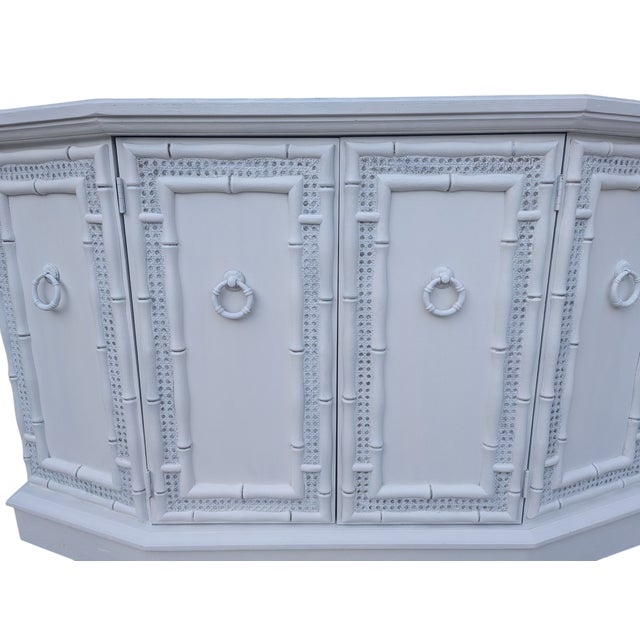 Vintage Coastal Faux Bamboo Credenza With Driftwood Style Top For Sale - Image 15 of 17