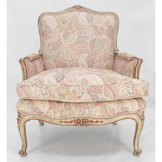 Country French Carved Upholstered Lounge Club Chair c1960s Wide Comfortable Seat For Sale - Image 6 of 7