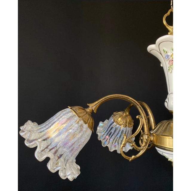 Vintage Ceramic and Glass Chandelier, 1960s For Sale - Image 14 of 18