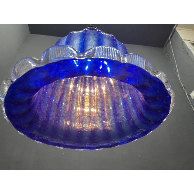 Murano Cobalt Blue Glass Pendant Light, Italy, 1980s For Sale - Image 3 of 13