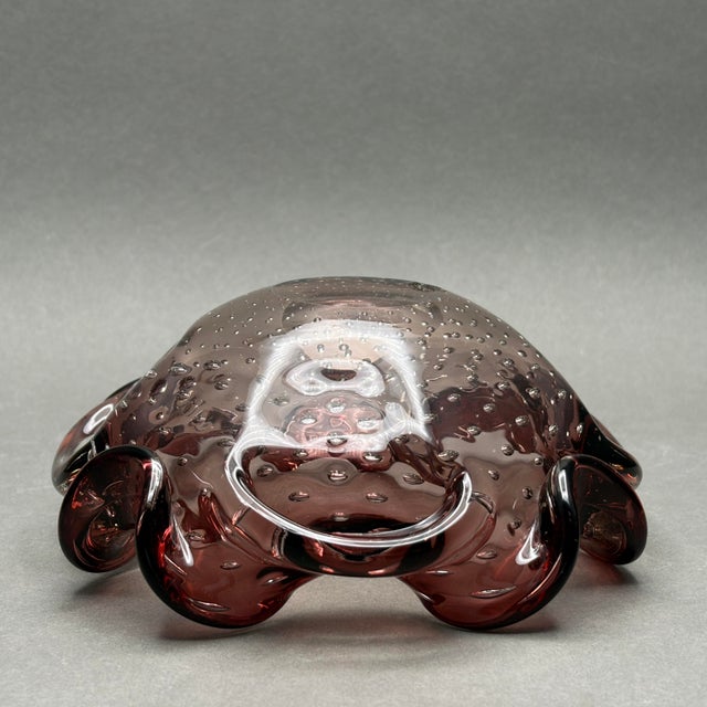 Amethyst Vintage Barovier & Toso Attributed Mid-Century Amethyst Controlled Bubble Murano Art Glass Trinket Dish Bowl For Sale - Image 8 of 9
