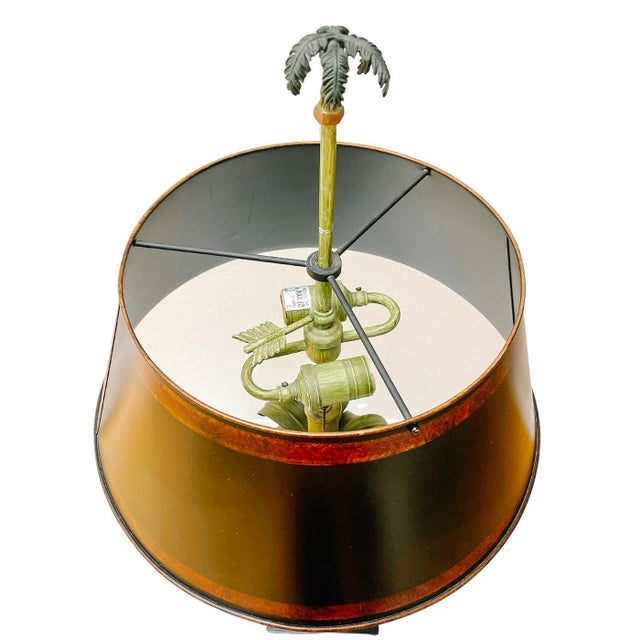 Dark Green 1980s Large Tole Palm Tree Table Lamp With Original Tole Shade by Decorative Crafts For Sale - Image 8 of 12