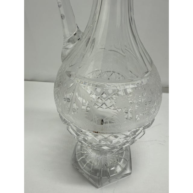 Val Saint-Lambert Early 20th Century Crystal Claret Ewer, Wheel-Engraved Game Frieze, Possibly Val Saint-Lambert For Sale - Image 4 of 11