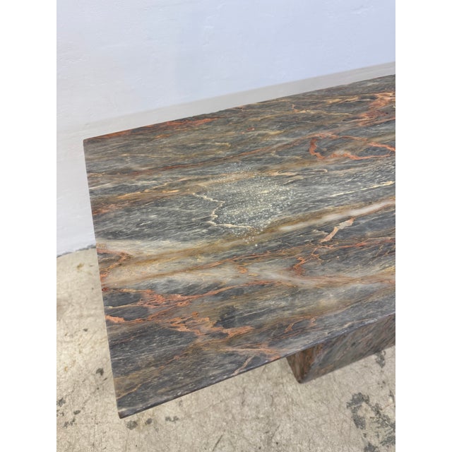 Dark Green Variegated Green Natural Stone Marble Console Table, Italy 1980s For Sale - Image 8 of 13