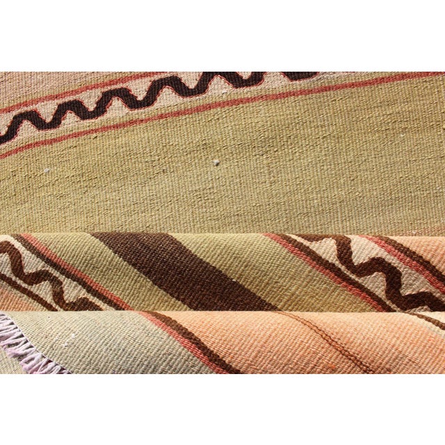 Vintage Turkish Hand Woven Kilim Runner With Stripes in Red, Green, Yellow, and Orange For Sale - Image 9 of 11