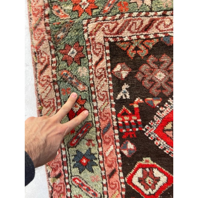 Textile 1930-40's Caucasian Sage Green Border Charcoal Black Field Rug 3.11 X 5.8 For Sale - Image 7 of 12