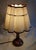 Art Nouveau Table Lamp with Formerly Silver Plated Copper Base & Segmented Beige Fabric Shade with Brown Ribbons For Sale - Image 4 of 6