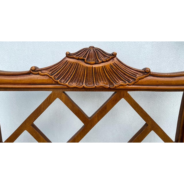 Wood Mid-Century Chinese Chippendale Style Carved Pagoda Dining or Game Table Side Chairs - S/4 For Sale - Image 7 of 8