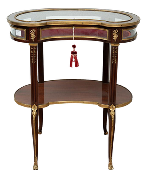 19th Century Napoleon III Mahogany Display Cabinet with Gilded Bronze Inlays, France