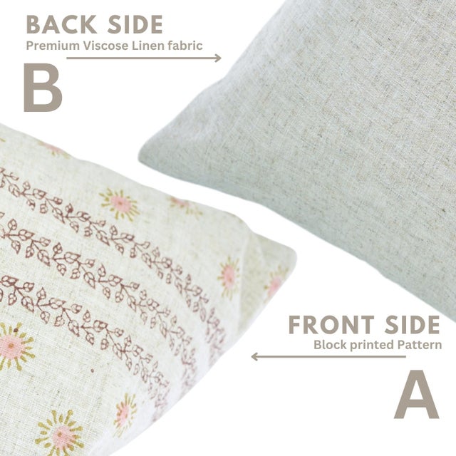 Fabdivine Artisan Block Printed Viscose Linen Pillow Cover 14x36 – Happy Bloom Decorative Lumbar Case For Sale - Image 4 of 9
