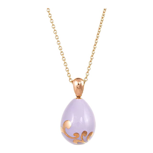Faberge Egg Pendant Necklace 18 Karat Rose Gold Lilac Purple Fine Jewellery Chain For Sale