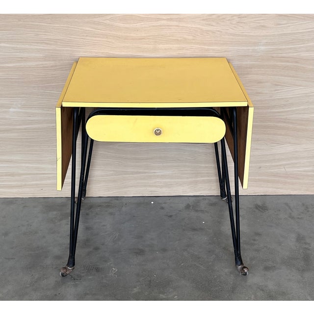 Mid-Century Modern 20th Century Yellow Formica Children's School Desk With Two Leaves For Sale - Image 3 of 12