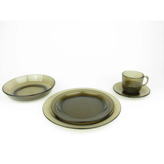 Contemporary Vintage 1970s Vereco France Smoke Brown Glass Dinnerware Set - 40 Pieces For Sale - Image 3 of 12