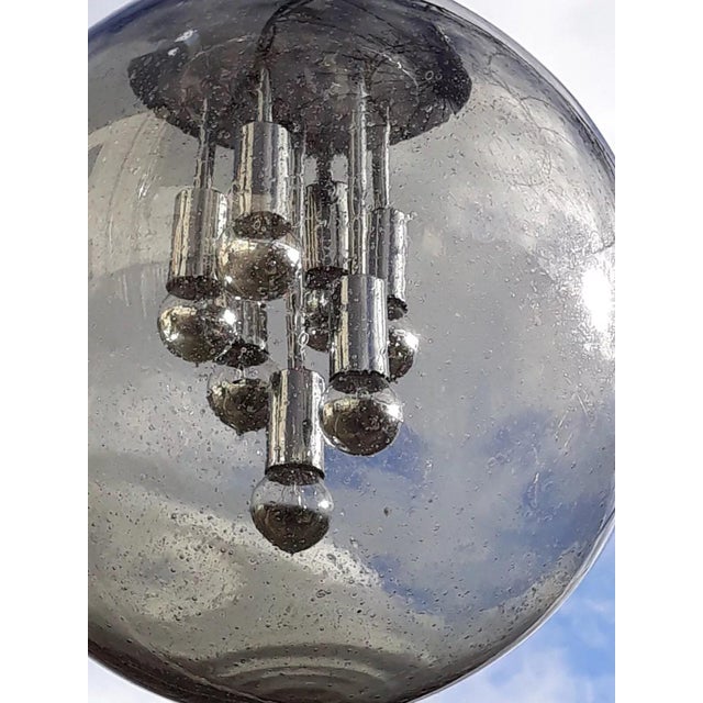 Sputnik Smoked Glass Ball Pendant Lamp from Doria Leuchten, Germany, 1960s For Sale - Image 3 of 17