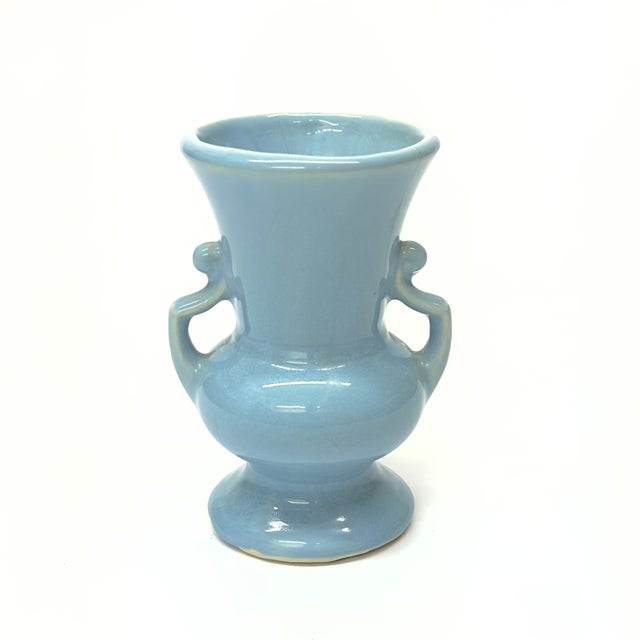 1980s Baby Blue Small Ceramic Vase Curation - Group of 3 For Sale - Image 4 of 7
