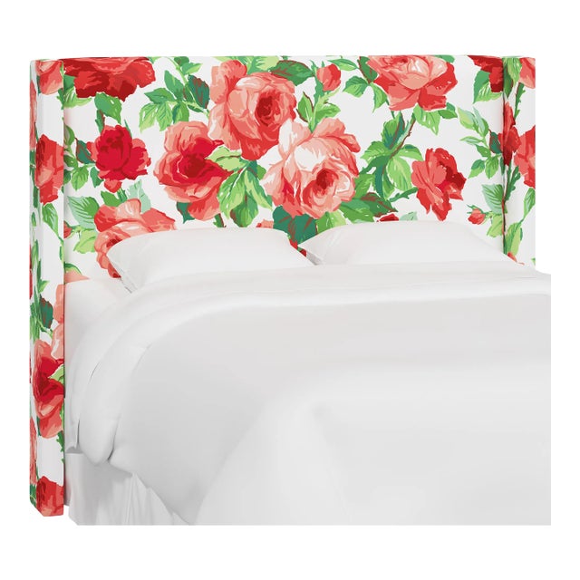 Red from Scalamandre crafted by Cloth & Company Hudson Full Headboard, White Floral For Sale