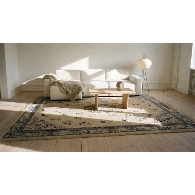 1890s Beige Floral Antique Chinese Peking Rug 11' 9" X 14' 8" Handknotted Wool Carpet For Sale - Image 13 of 13