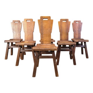 Vintage Oak Brutalist Chairs, 1970s, Set of 6 For Sale