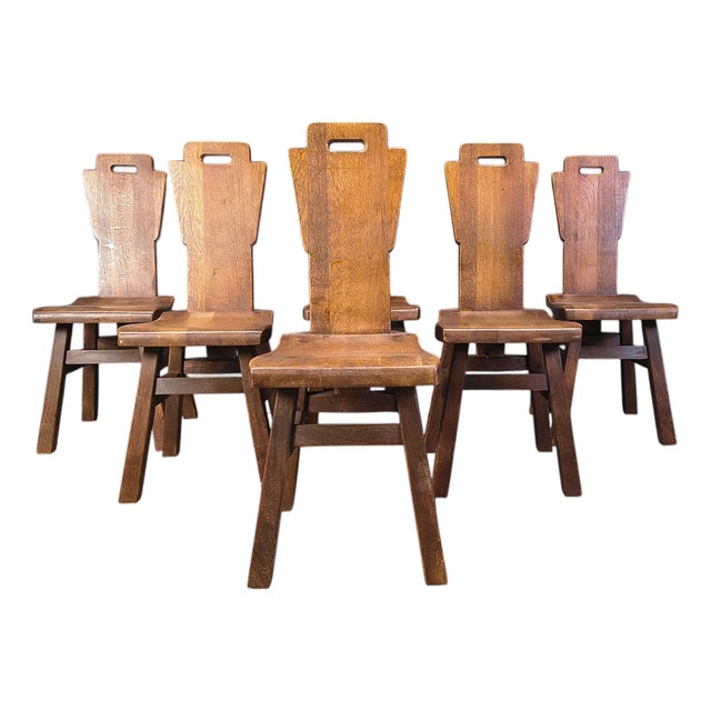 Vintage Oak Brutalist Chairs, 1970s, Set of 6 For Sale