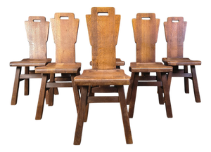 Vintage Oak Brutalist Chairs, 1970s, Set of 6