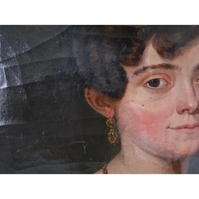 Emerald Early 20th Century French Oil Portrait Painting of a Young Women, Framed For Sale - Image 8 of 13