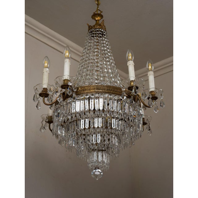 Italian Empire Style 12-Light Chandelier in Brass, Crystal and Cut Glass, 1940s For Sale - Image 13 of 15